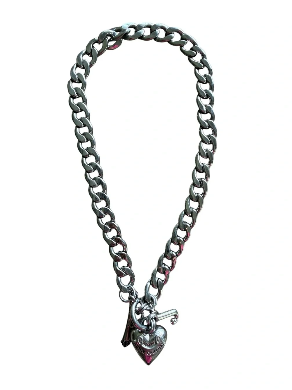 Juicy Couture Vintage silver chain and heart necklace with J charm
